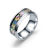 Stainless Steel Rainbow Colors Ingrain Dragon Pattern Inlay Men’s Wedding Ring