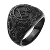 20mm Black Plated Stainless Steel Dome Shaped Patterned Imprints Masonic Men’s Ring - Innovato Store
