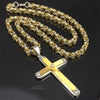 Gold Cross 316L Stainless Steel Byzantine Chain Pendant Necklace