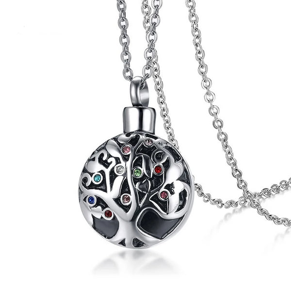 Round Tree of Life Cremation Pendant Memorial Necklace