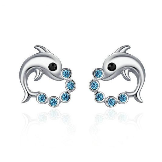 925 Sterling Silver with Cubic Zirconia Dolphin Earrings Women’s Jewelry - Innovato Store