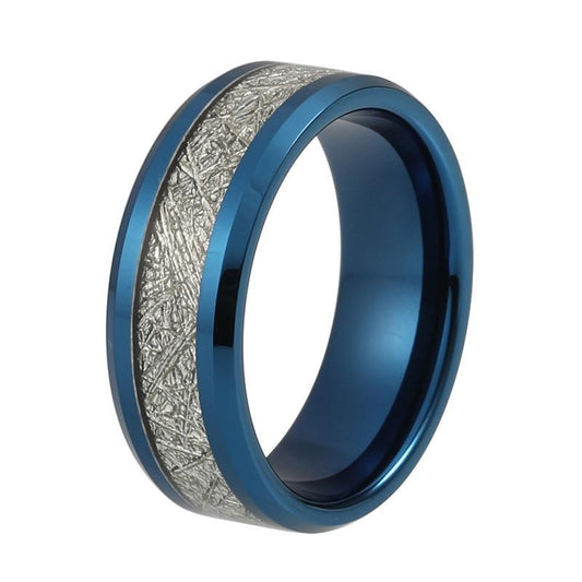 8mm Blue Tungsten Carbide Ring with Meteorite Inlay for Men and Women - Innovato Store