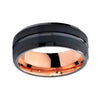 Unisex Two-Tone Black and Rose Colored Tungsten Carbide and Black Brushed Center