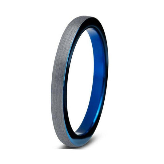 3mm Men’s Cool Blue Tungsten Carbide Interior with Brushed Black Tungsten Wedding Band - Innovato Store