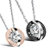 Double Round Inlaid Cubic Zirconia Lovers' Pendant Necklace