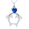 Romantic Blue Crystal Dolphins 925 Sterling Silver Necklace