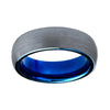 Unisex Black Dome Shape Tungsten Carbide Brushed Surface with Blue Inner Lining