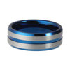 8mm Blue Tungsten with Blue Groove and Silver Brushed Surface Wedding Ring - Innovato Store