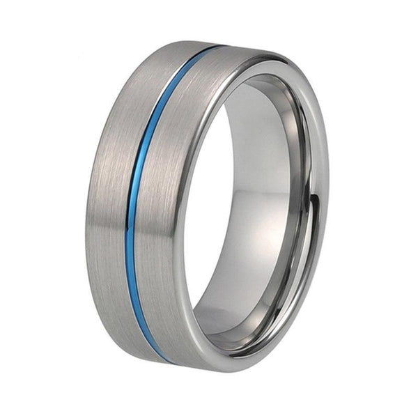 8mm Silver Matte Tungsten Carbide Surface with Blue Groove Wedding Ring - Innovato Store