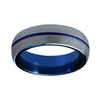 Two Tone Blue Plated Grooved Center Silver Brushed Top Unisex Tungsten Carbide Ring