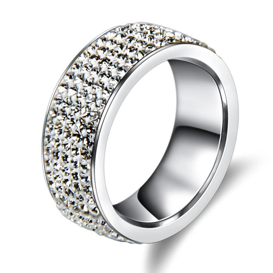 8mm Silver Accented 5 Rows Crystal Stainless Steel Unisex Wedding Band - Innovato Store