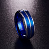 8mm Blue Brushed Matte Tungsten Carbide with Silver Insert Wedding Ring - Innovato Store