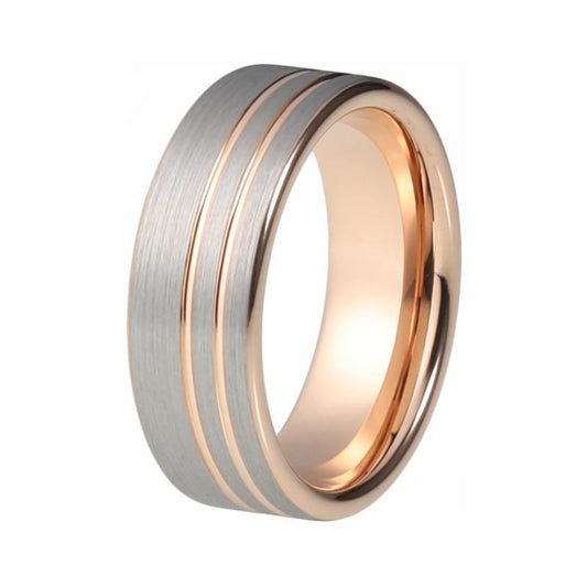 Gold Tone Tungsten Carbide Offset Pipe Cut Brushed Matte Ring