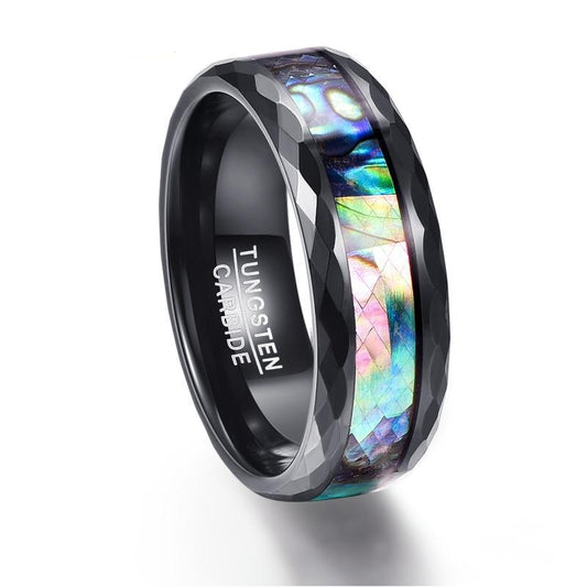 8mm Elegant Abalone Color Inlay with Geometric Facets Band Tungsten Wedding Ring - Innovato Store
