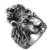 King Lion Silver Plated Ring with Crown for Men Vintage Biker Ring - Innovato Store