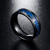 Tungsten Wedding Band with Silver Plated Heartbeat Pattern on Blue Carbon Fiber Inlay