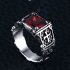 9mm Silver and Black Toned Stainless Steel with a Crimson Red Cubic Zirconia Christ Prayer Fashion Men’s Ring - Innovato Store