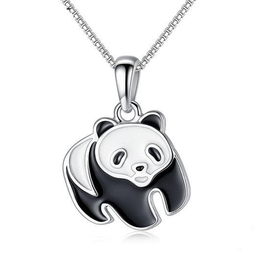 925 Sterling Silver with Black and White Panda Pendant Necklace Women’s Jewelry