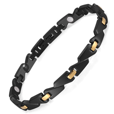 Black Magnetic Bracelet with Gold Links