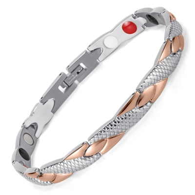 Rose Gold & Silver Magnetic Bracelet with FIR and Germanium