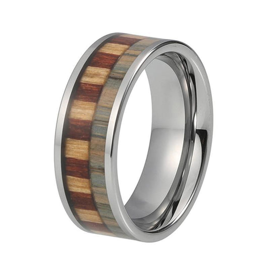 8mm Zebra Pattern Wood Inlay with Silver Plated Tungsten Carbide Ring - Innovato Store