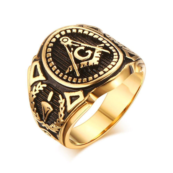 Gold and Black Plated Freemason Ring - Innovato Store