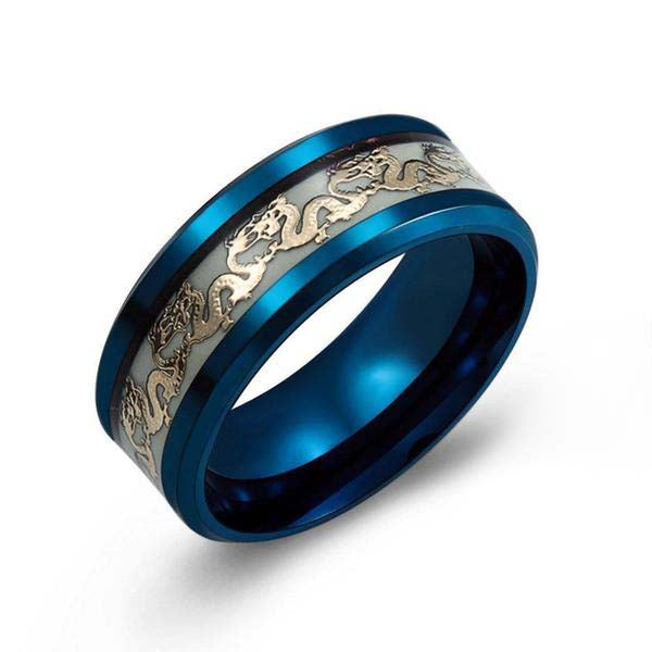 Luminous Dragon Inlay Black and Blue Stainless Steel Ring - Innovato Store