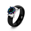 Black Tone Ceramic Engagement or Wedding Ring for Women with Rainbow Mystic Zircon - Innovato Store