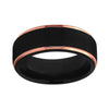 Elegant Black Tungsten Carbide Brushed Center with Rose Color Gold Coated Edges Wedding Ring - Innovato Store