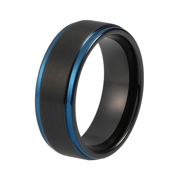 Black Tungsten Carbide Brushed Matte Finish with Blue Plated Tungsten Wedding Band - Innovato Store