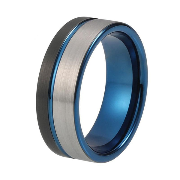 8mm Black and Blue Tungsten Metal with Brushed Matte Design Wedding Ring - Innovato Store