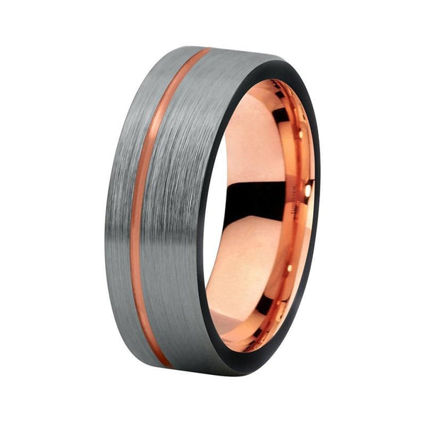Offset Brushed Matte Silver Coated Black Tungsten Carbide with Rose Gold Tone - Innovato Store