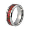 Silver Tone Tungsten Carbide Band, Red Dragon Celtic Pattern over Black Carbon Fiber Inlay