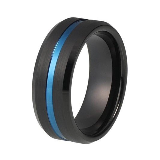 8mm Black Brushed Matte Surface with Blue Ridge Tungsten Carbide Ring - Innovato Store