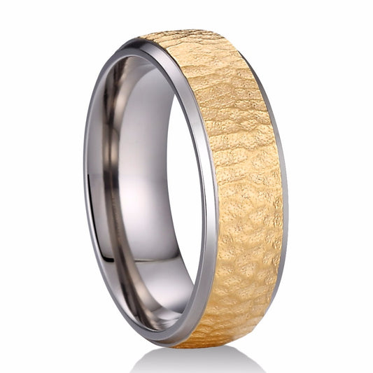 7mm Hammered Finish Silver Titanium Wedding Ring