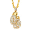 Hip Hop Gold Boxing Gloves with Rhinestone Crystals Pendant Necklace