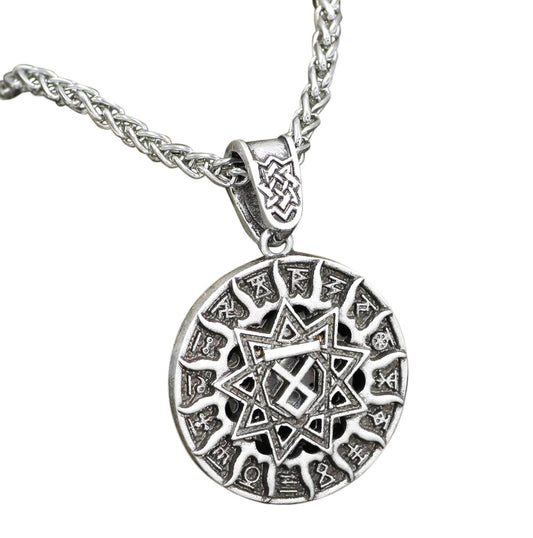 Men’s Pagan Sun Wheel and Kolovrat Symbol Pendant Necklace