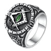 Round Masonic Ring for Men with Green Cubic Zirconia Stone