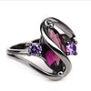 Vintage Ebony Accented Women Engagement Ring with Purple Cubic Zircon Crystals