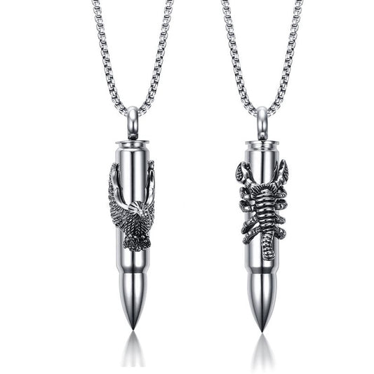 Stainless Steel Bullet with 3D Eagle or Scorpion Pendant for Men