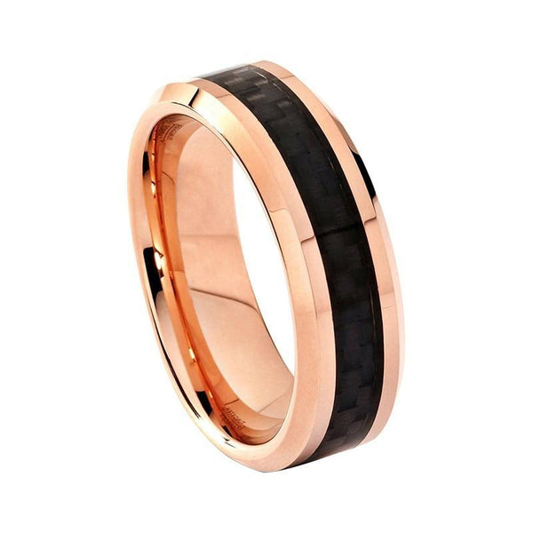 6mm Rose Color Plated Tungsten Carbide with Black Pattern Inlay Wedding Ring - Innovato Store