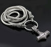 Silver Plated Link Chain Thor's Hammer with Raven Chain Pendant Necklace