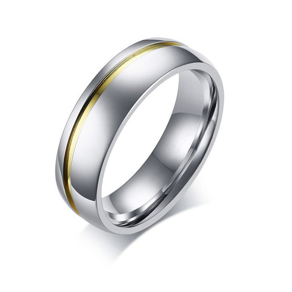 Stainless Steel Gold Plated Groove Dome Shape Rings for Him and Her