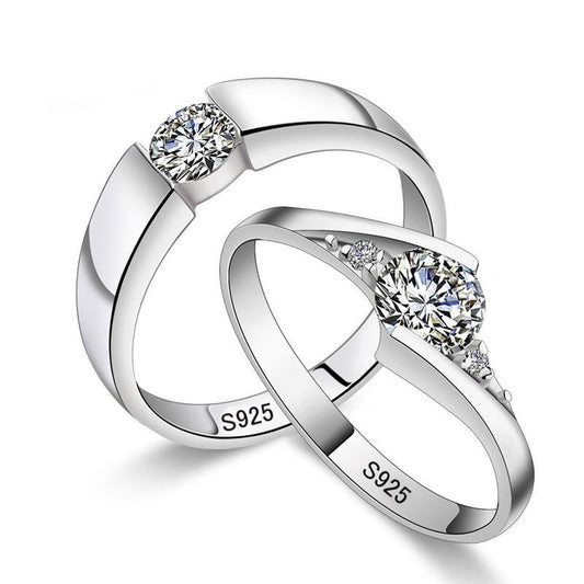 925 Silver Thin Eternal Love Unisex Engagement Wedding Ring Set with Clear Cubic Zirconia Crystals - Innovato Store