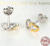 925 Sterling Silver Gold and Silver Connected Hearts Stud Earrings