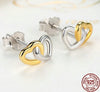 925 Sterling Silver Gold and Silver Connected Hearts Stud Earrings