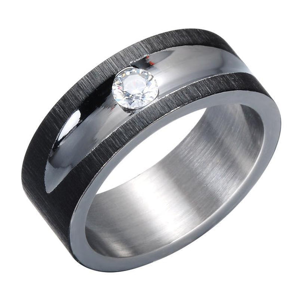 8mm Silver and Black Toned Titanium with a Mosaic Crystal Inset Men’s Engagement Band - Innovato Store