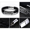 Freemason Stainless Steel in Genuine Black Leather Bracelet