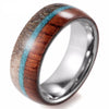 Tungsten Silver Toned Comfortable 8mm Ring for Men with Shiny inside and Wild Antler and Wood Inlay