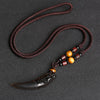 Natural Black & White Obsidian Wolf Tooth Couple Pendant Necklace